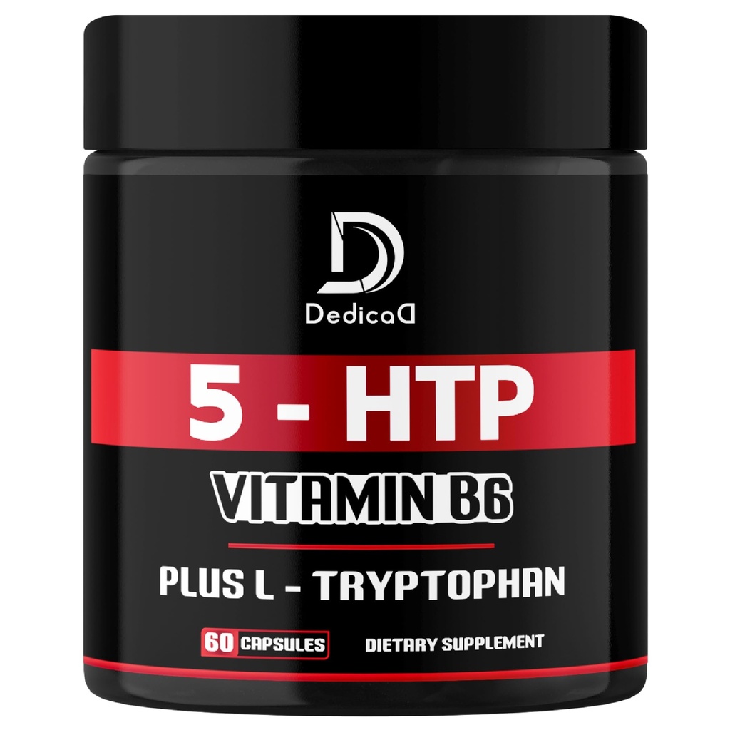 DEDICAD 5 HTP Supplement 1010mg - 60 Capsules - 3in1 Combined with Vitamin B6, L-Tryptophan - Comfortable Mood, Brain Health, Body Management & Immune System Support