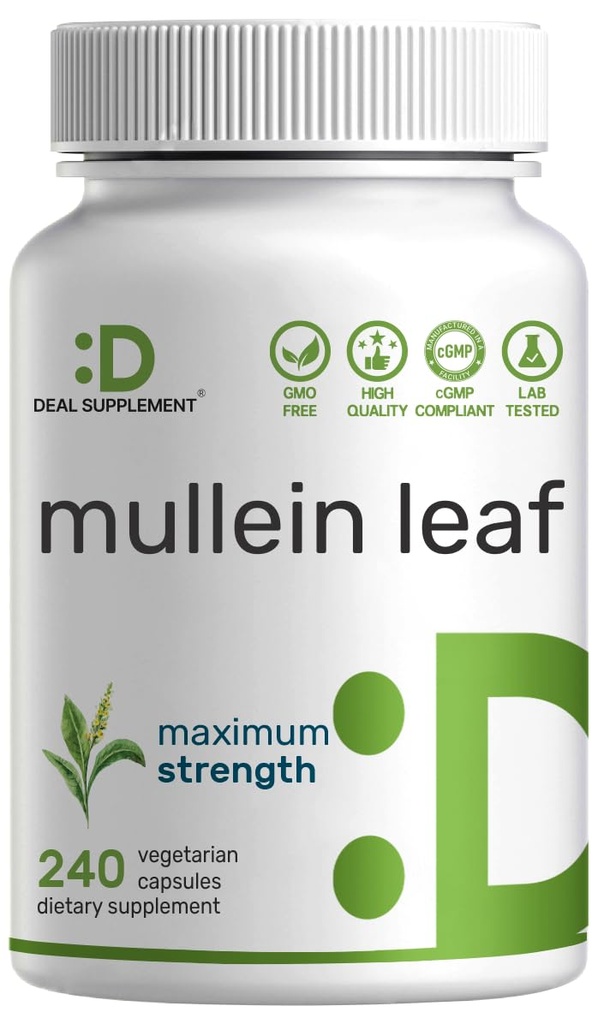 DEAL SUPPLEMENT Mullein Leaf Extract 240 Veggie Capsules – 4 Month Supply – Non-GMO, Vegan