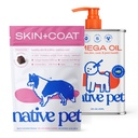 Native Pet Omega Skin and Coat Chews for Dogs (120 Air-Dried Chews) & Omega Oil for Dogs (16 Oz.) - Omega 3 Fish Oil Bundle Promotes Healthy Skin, Shiny Coat, & Strong Joints