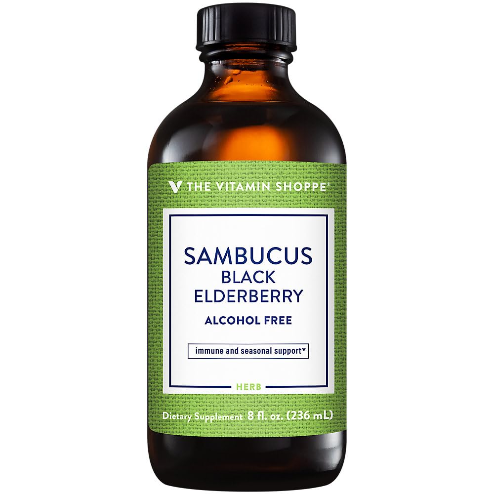 The Vitamin Shoppe Sambucus Black Elderberry Extract Liquid - Immune & Seasonal Support | Concentrated Formula | 8 oz | Great Taste