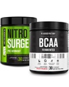 Jacked Εργοστάσιο Nitrosurge προ-εξάσκηση στο Σταφύλι & BCAA σε Fruit Punch για την οικοδόμηση μυών και την αποκατάσταση