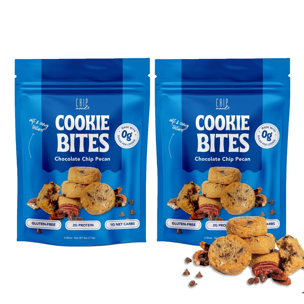 ChipMonk Keto Cookie Bites – Delicious, Low Carb, Diabetic Friendly, 1g Net Carb, Gluten Free, Sugar Free Keto Bites Sweetened with Allulose & Monk Fruit (Chocolate Chip Pecan, 2 Pouches (16 Bites))