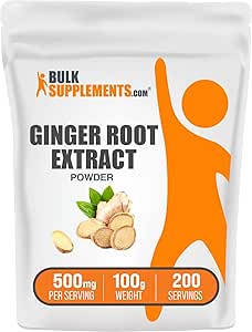 BulkSupplements.com Ginger Root Extract Powder - Ginger Supplement, Ginger Root Powder - Βότανο συμπλήρωμα, Χωρίς γλουτένη, 500mg ανά Σερβίρισμα, 500g (1.1 lbs) (πακέτο του 1)