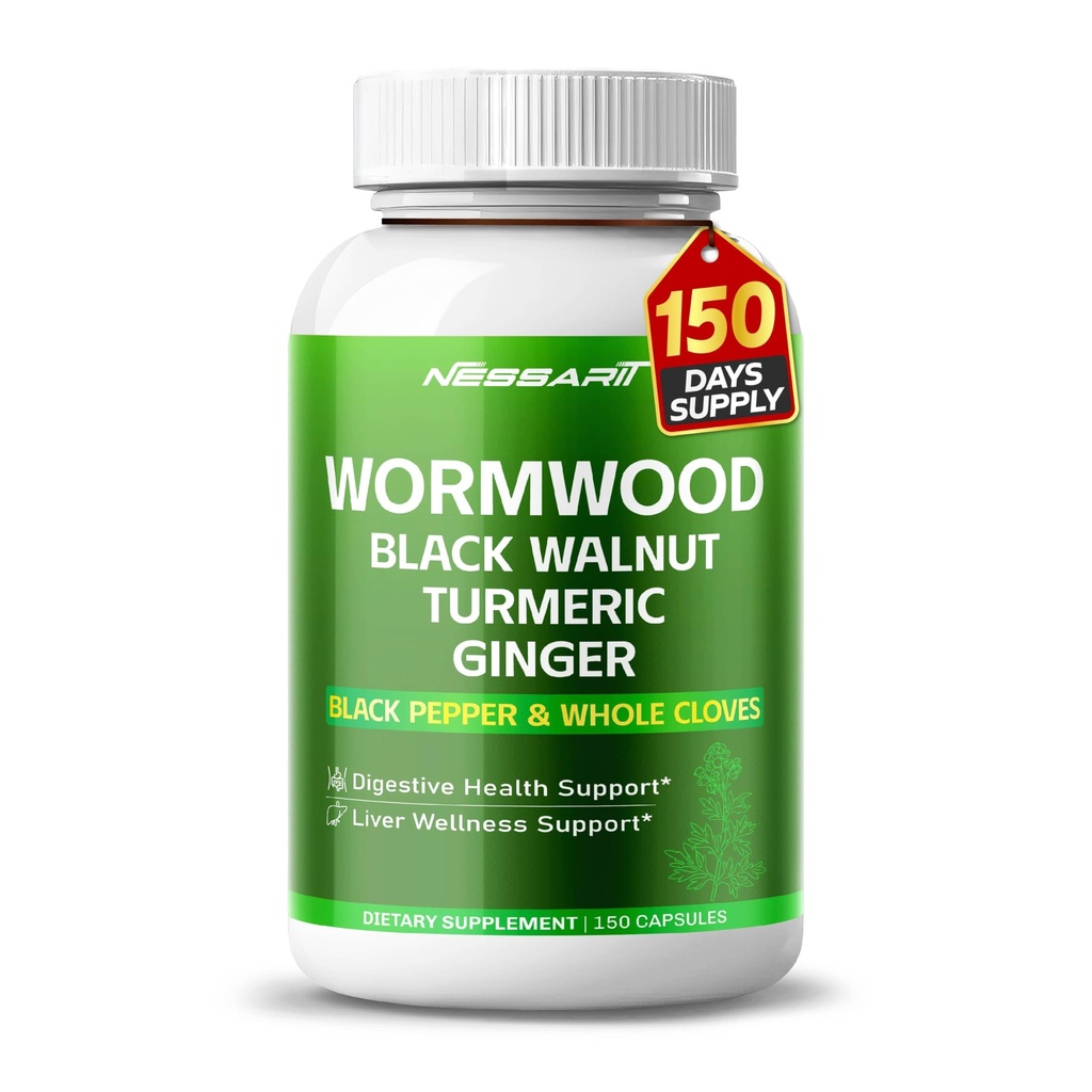 Wormwood Capsules with Black Walnut, Turmeric, Ginger, Whole Cloves, Fennel, Peppermint & Black Pepper, Botanical Supplement, 150 Count