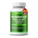 Wormwood Capsules with Black Walnut, Turmeric, Ginger, Whole Cloves, Fennel, Peppermint & Black Pepper, Botanical Supplement, 150 Count