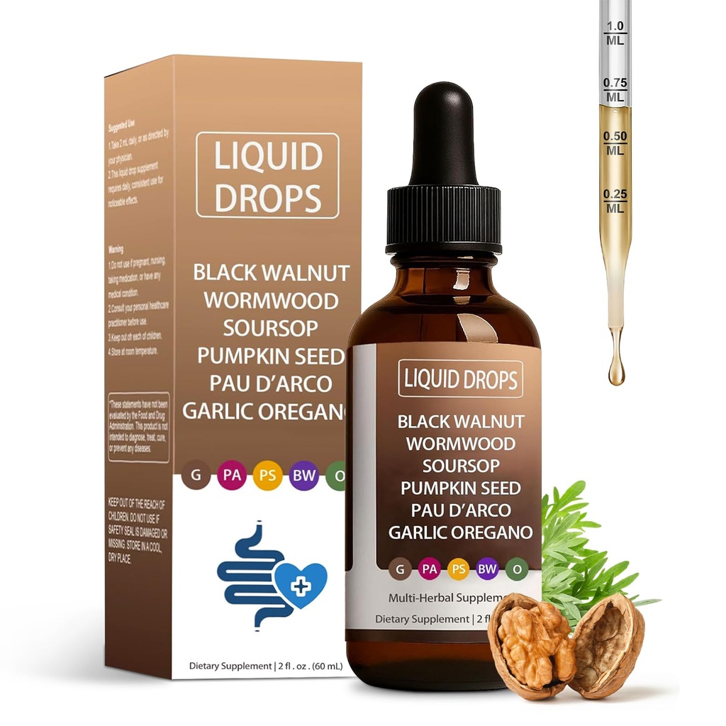 Nutralis Black Walnut Wormwood Gut Cleanse,Wormwood Black Walnut Clove Liquid Drops with Soursop, Pumpkin Seed, Garlic Oregano, Digestion Aid & Boosts Energy,Gut Health & Absorption