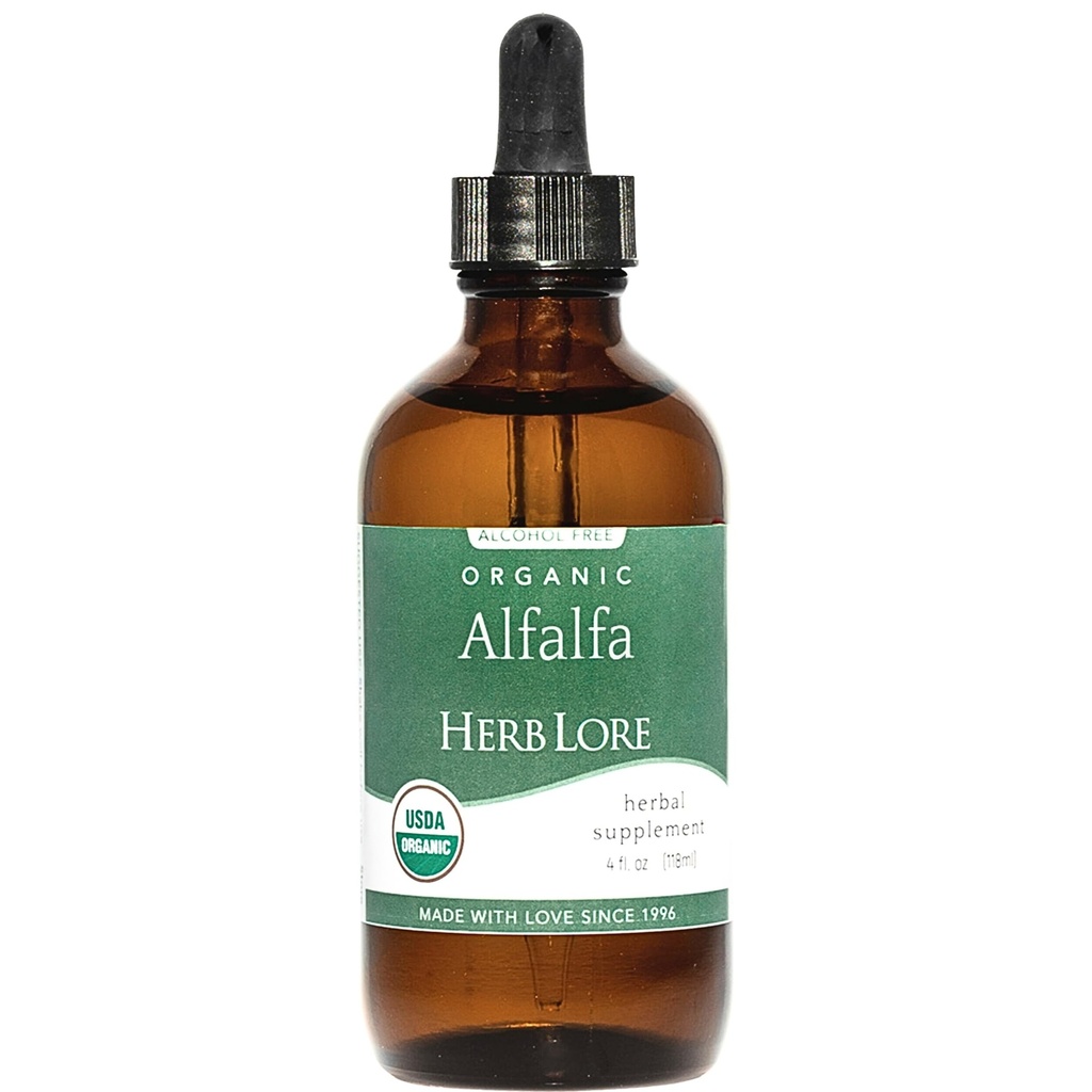Herb Lore Organic Alfalfa Leaf Tincture Alcohol Free Liquid Herbal Supplement Drops for Pregnancy, Lactation & Overall Wellness (4 fl oz)