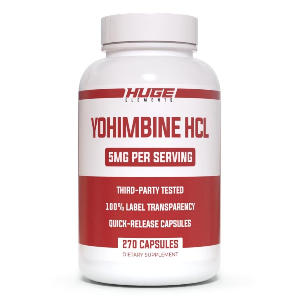 Huge Supplements Yohimbine HCl 5mg, Third Party Tested, Fat Loss & Energy Support, Advanced Performance Formula for Body Recomposition - 270 Veg Capsules