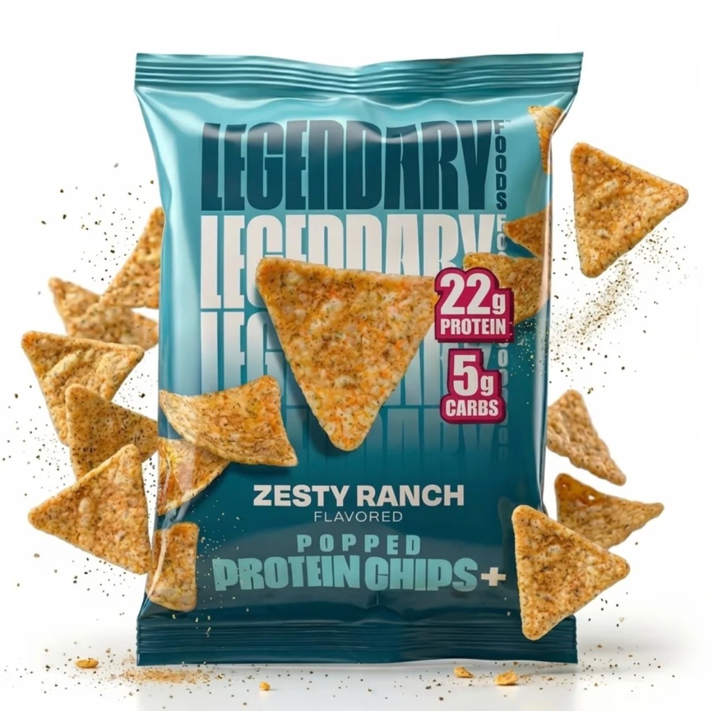 Legendary Foods Zesty Ranch Protein Chips - Popped Tortilla Style - 22g High Protein, 4g Net Carbs, Low Sugar, Gluten Free, Keto Snack Packs - 10 Pack - Healthy Crunchy Chips