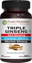 Pure Nutrition Triple Ginseng - ένας Μοναδικός και αποτελεσματικός συνδυασμός Red Ginseng, American Ginseng και Siberian Ginseng. 790mg ανά καψάκιο