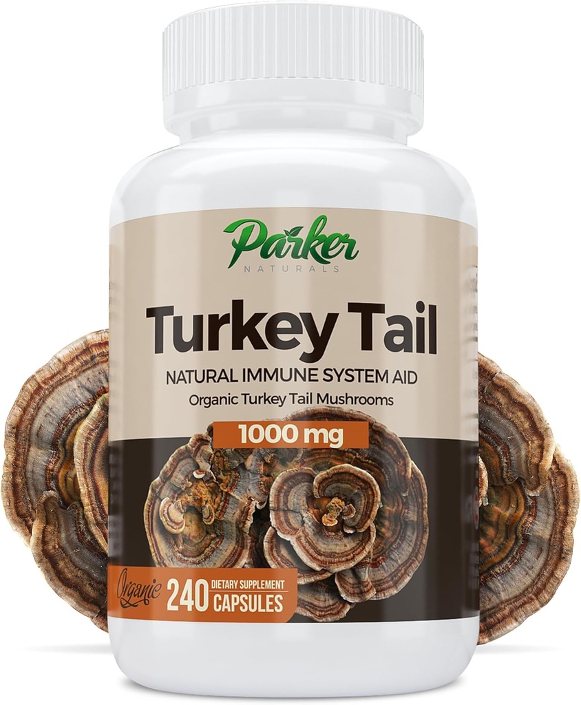 Parker Naturals Turkey Tail Mushroom Capses - Βιολογικό συμπλήρωμα μανιταριών για την υποστήριξη της υγείας του ανοσοποιητικού συστήματος - 1000 mg Premium συμπλήρωμα μανιταριών - 240 κάψουλες