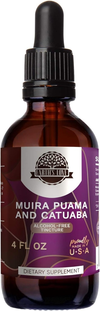 Earth's Love - Muira Puama και Catuaba Alcohol-Free Herbal Extract Βάμμα, Super-Concentrated (Ptychopetalum Olacoides και Trichilia catigua, Erythroxylum vacciniifolium) Αποξηραμένα Βότανα (4 Fl Oz)