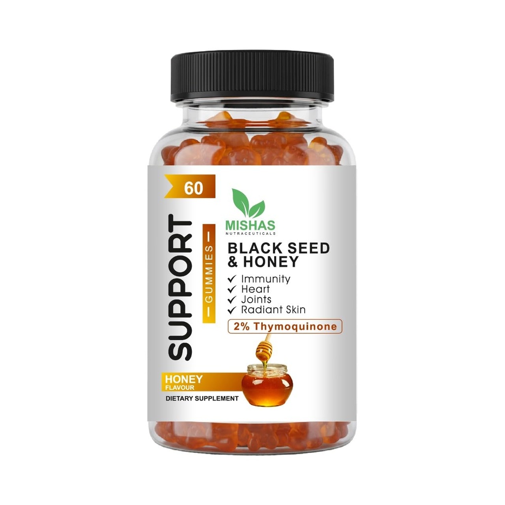 Mishas Nutraceuticals Black Seed Oil and Honey Gummies, 2% Thymoquinone, Immune Support, Joint Health, 60 Count