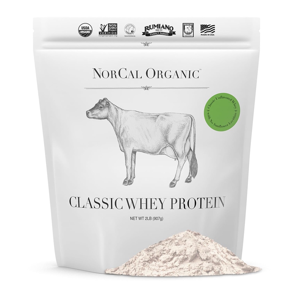 NorCal Organic - Κλασική πρωτεΐνη ορού γάλακτος - 100% Grass-Fed και Grass-Finished - UnFLAVORED - Λεκιθίνη-δωρεάν - 2lb Μαζική