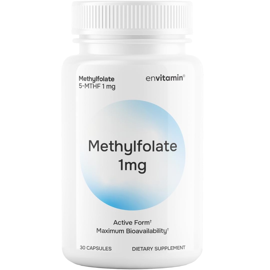 envitamin 5-MTHF - Methylfolate (Active B9 Folate) Supplement - 30 Capsules - 5-MTHF 1mg