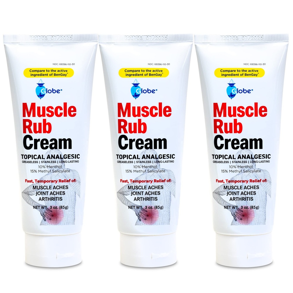 (3 Pack) Globe Ultra Strength Greaseless Muscle Rub Cream (3 oz). Compare to The Active Ingredients of Greaseless Bengay, 10% Menthol & 15% Methyl Salicylate (3 Pack)