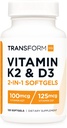 TransformHQ Βιταμίνη K2 (MK7) (100mcg) + Βιταμίνη D3 (5000 IU) 120 Softgels - Χωρίς γλουτένη και μη ΓΤΟ