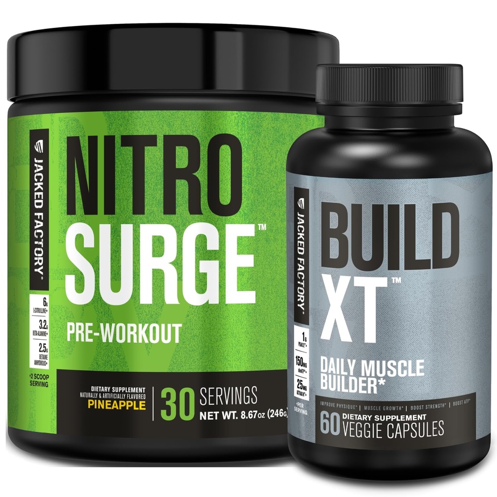 Jacked Factory Nitrosurge Προ-εξάσκηση σε ανανά & Build XT μυϊκή Building Bundle για άνδρες & γυναίκες