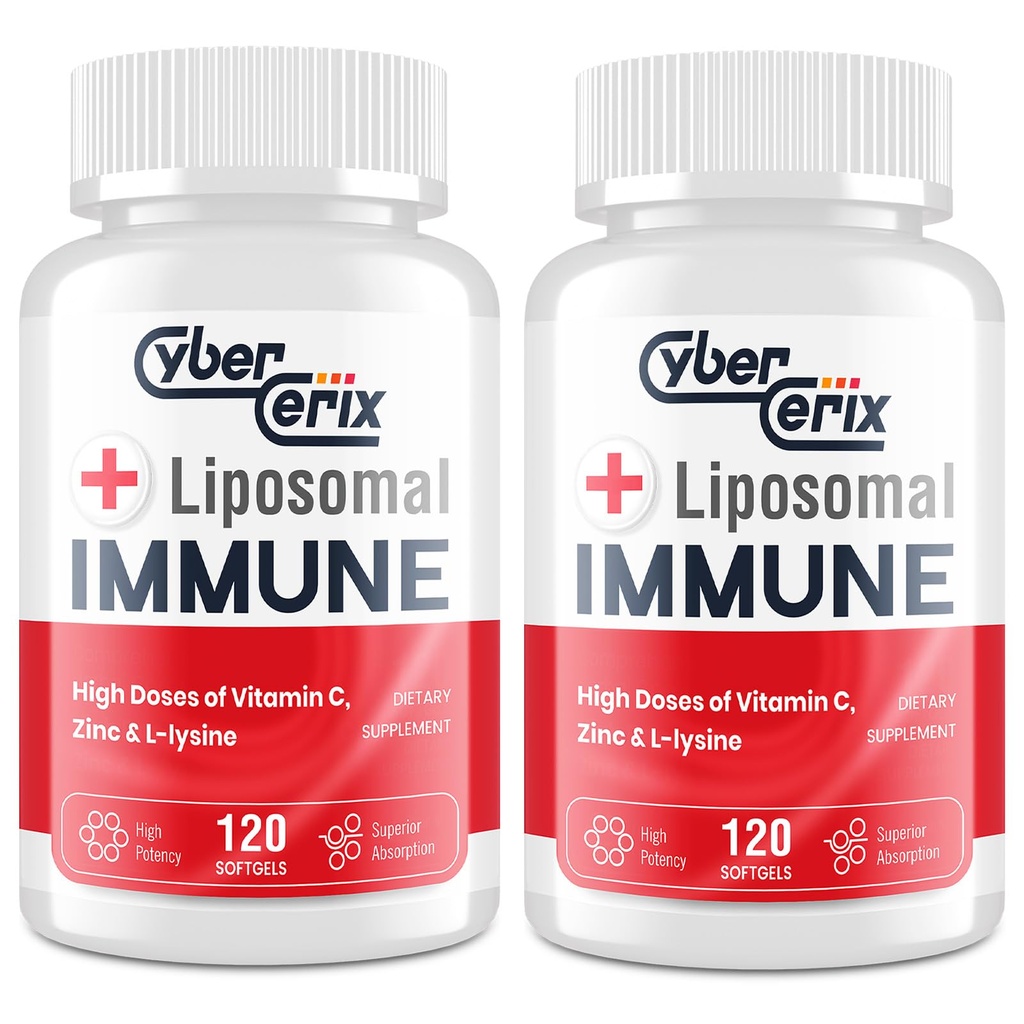 CyberCerix Liposomal Immune Support Supplement for Adults, Complex with L-Lysine 1,500mg, Vitamins, Minerals & Herbal Extracts, Comprehensive Daily Wellness Blend for Men & Women - 240 Capsules
