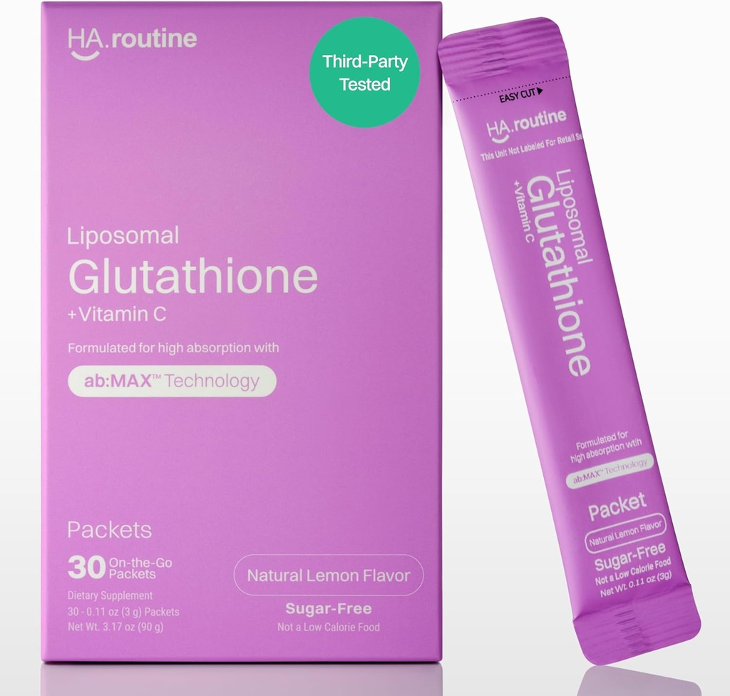 Liposomal Glutathione Powder, 125mg L-Glutathione Sugar-Free Flavored Packets, 100mg Vitamin C, Powerful Antioxidant Supplement for Skin, Beauty Health & Detox Support, 30 Packets - Lemon