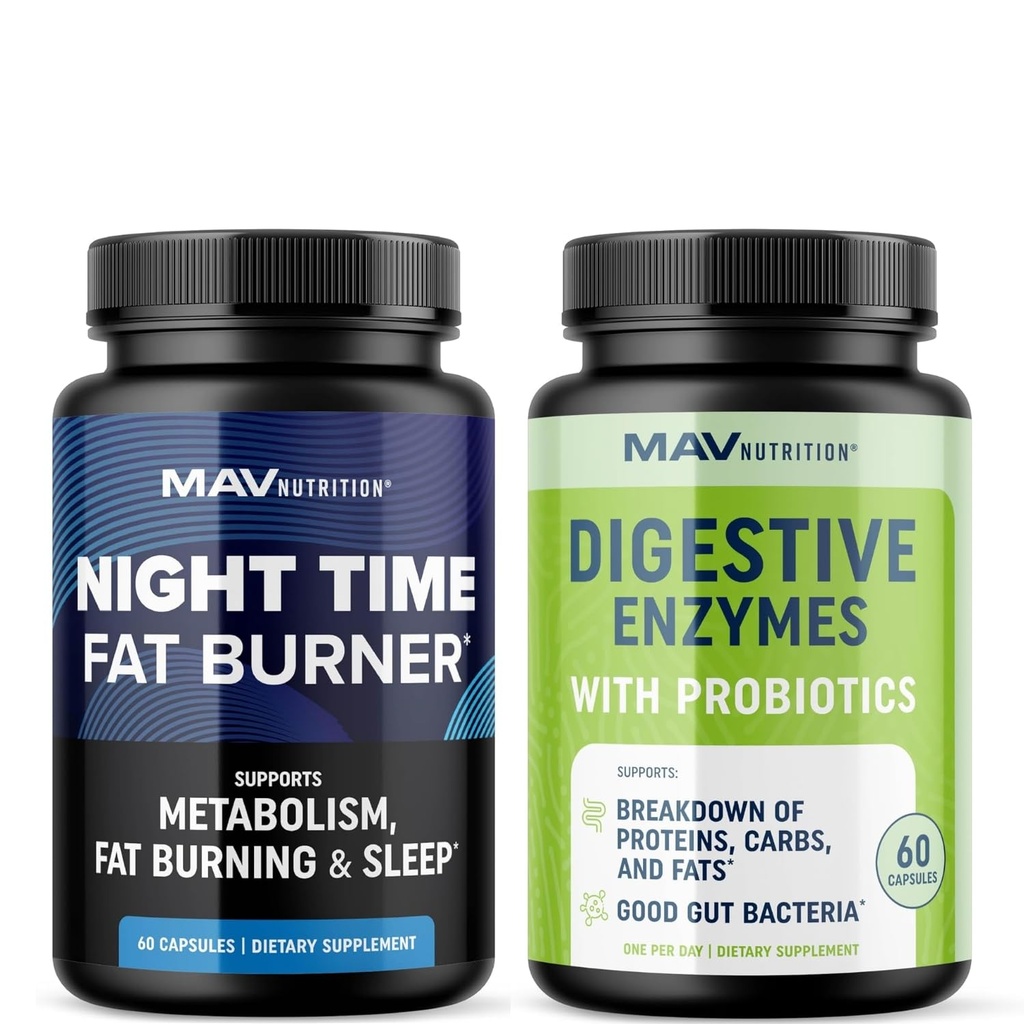 Advanced Digestive Enzymes Complex and Night Time Fat Burner Capsules | Overnight Metabolism Booster for Fat Burning and Gut Health Support | Comprehensive Digestive Wellness Bundle
