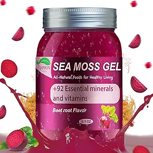 Sea Moss Gel Raw Organic, Real Sea Moss Gel με Ιρλανδικό SeaMoss, Wildcrafed Sea Moss Gel, Immune & Digestive Support,Vitamins & Minerals Supplement(Bet Root,18.5OZ)