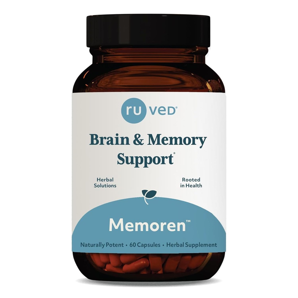 R-U VED Memoren - Bacopa Supplements, Organic Bacopa Monnieri, Gotu Kola, Gingko, & Ashwagandha for Memory & Focus, Cognitive Support Pill for Adults - 60 Servings