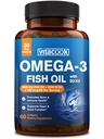 Omega 3 Fish Oil 2000mg, with Vitamins D3 & K2 (MK-7), Omega 3 Fatty Acid Supplements 1100mg, EPA, DHA, from Fresh, Wild-Caught Fish, Bone, Heart, Brain & Immune Health Support, 60 Softgels