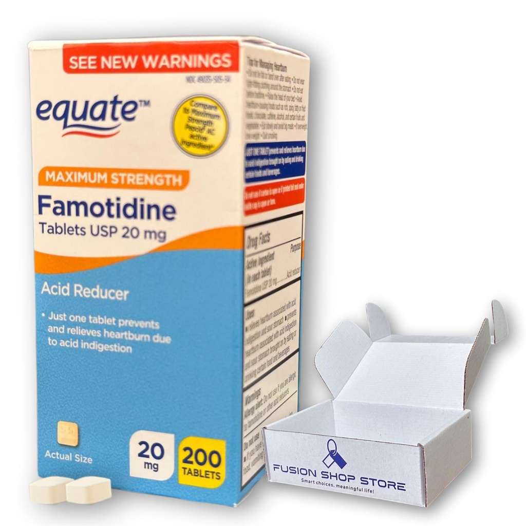 Famotidine 20mg- Maximum Strength Tablets, 200 ct Acid Reducer for Heartburn Relief (Pack of 1), Boxed by Fusion Shop Store