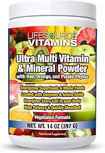 LifeSource Vitamins Ultra Multi Vitamin & Mineral Powder w/Phytos Reds Phyto Purples and Phyto Oranges - 30 Day Supply