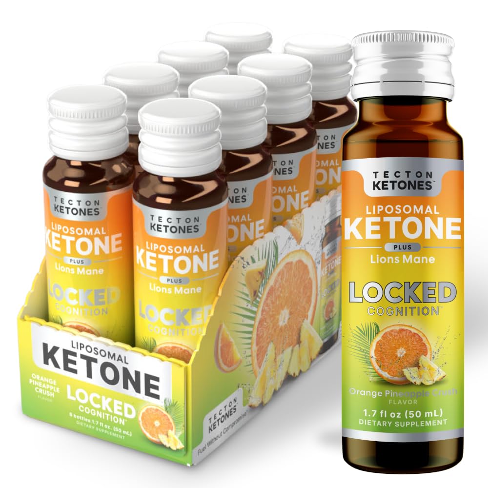 Locked Cognition | Bioidentical D-BHB Ketone Supplement for Focus & Clarity w/Nootropics Lion’s Mane + Alpha-GPC – Natural Energy Brain Health Supplement Focus Drink, 10g R3HBG, 8ct Orange Pineapple