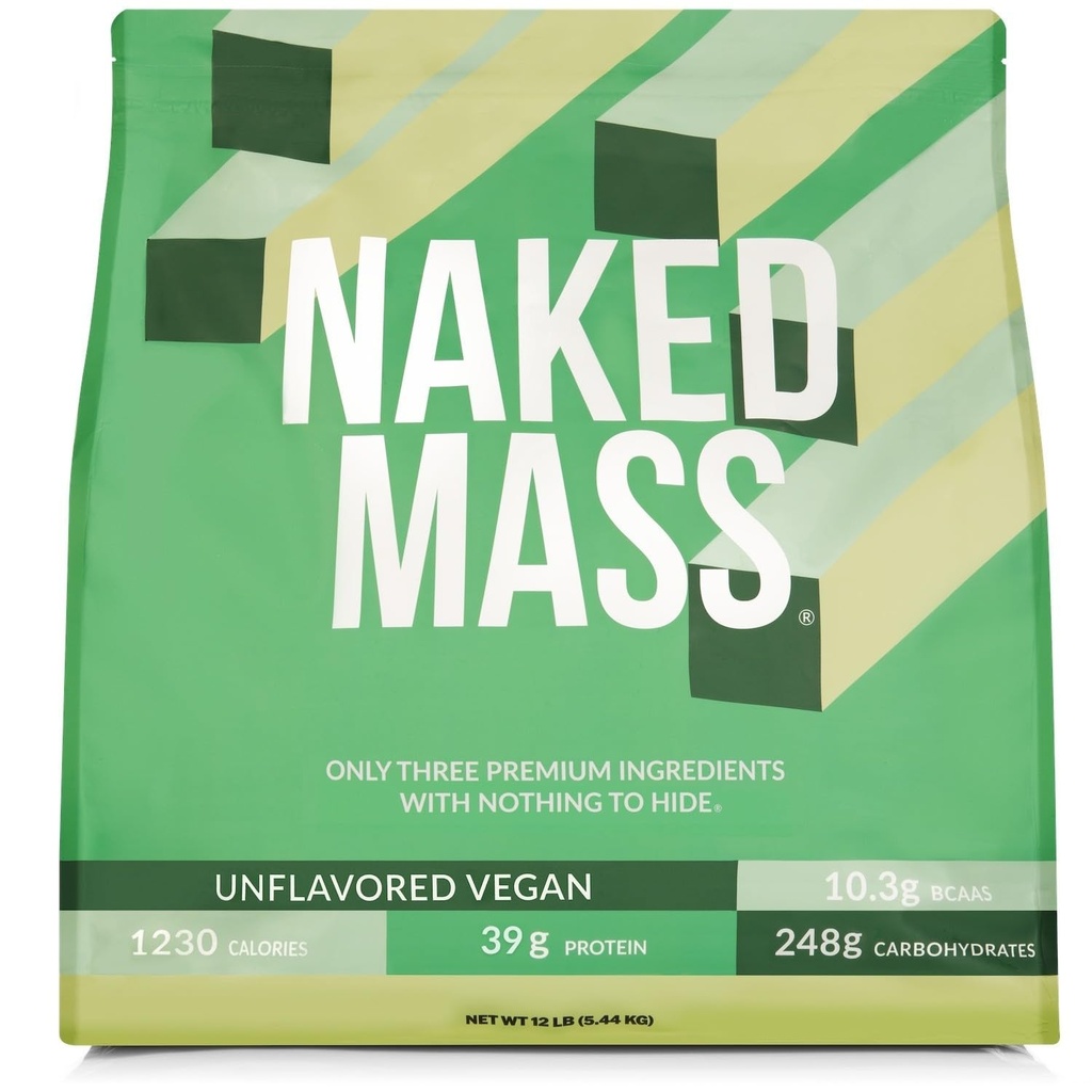 NAKED Vegan Mass - Natural Vegan Weight Gainer Protein Powder - 1,230 Calories, NSF Certified, Non-GMO, Soy & Gluten Free, No Artificial Ingredients - 12LB Bulk - 17 Servings