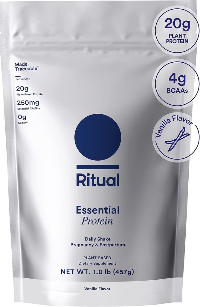 Τελετουργική προγεννητική Vegan Protein Powder: Choline to Support Prenatal, Postpartum, & Γαλουχία, 20g Βιολογική Πρωτεΐνη Ρήνου από Αναγεννητικές Φάρμες στις ΗΠΑ, Χωρίς γλουτένη, με βάση φυτά, Χωρίς ζάχαρη†, Βανίλια, 1Lbs