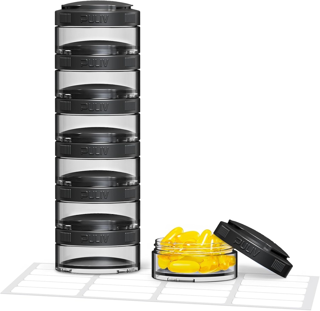 PULIV Στοίβαξη Εβδομαδιαία Διοργανωτής Χάπια για Ευέλικτη Χρήση, Μεγάλη Υπόθεση Χάπια Ταξιδιών 7 Ημέρα με Ευρεία Ανοίγματα για Εύκολη Ανάκτηση & Πλήρωση, BPA-Free, 20 Stickers, Διατηρεί Βιταμίνες, Συμπληρώματα, ιχθυέλαια