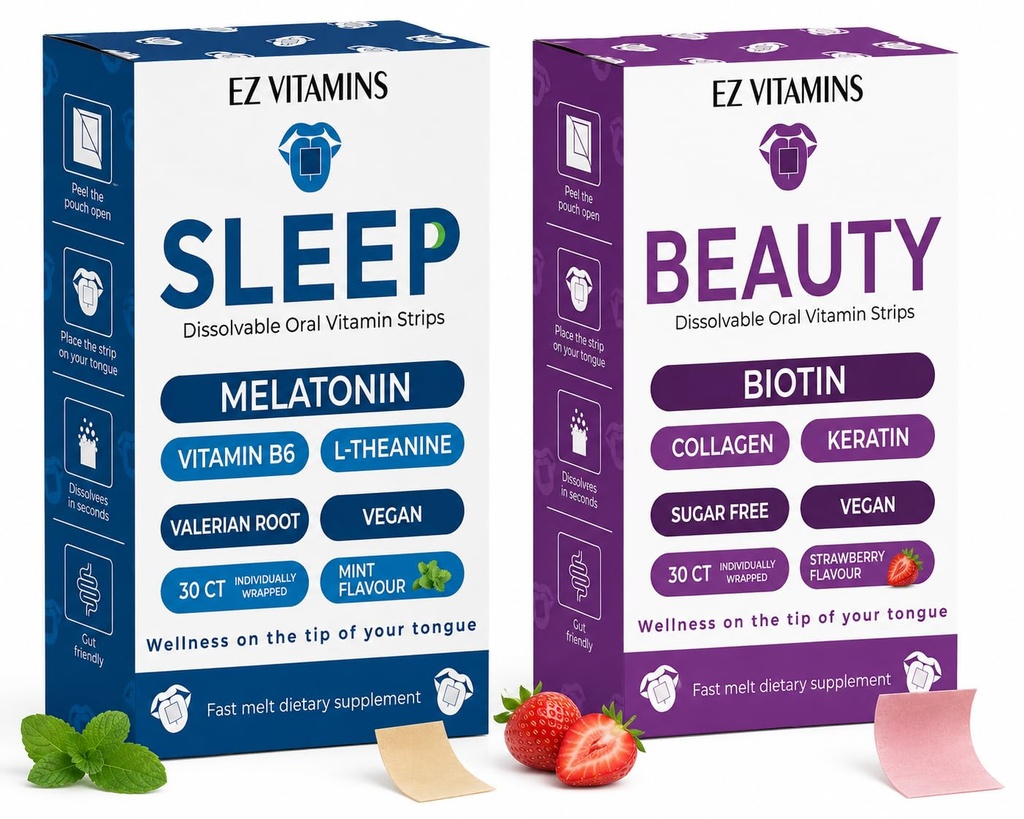 Oral Strips Bundle – Hair Growth, Glowing Skin & Strong Nails + Sleep Strips with 5mg Melatonin – Fast-Acting, Sugar-Free, Vegan, Dissolvable – 60 Total