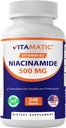 Vitamatic Niacinamide 500 mg 240 Tablets - Flush Free Vitamin B3 - Υποστηρίζει την παραγωγή ενέργειας