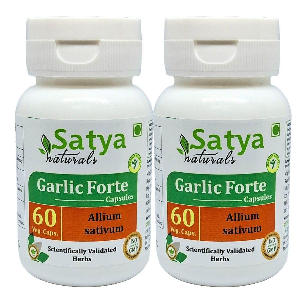 Garlic Forte Capsule 500 mg. 60 Veg. Capsule | Lahsan (Allium Sativum) Extract Capsules for Men and Women | Ayurvedic Herbal Supplement/Remedies | 10:1 Forte (2 Bottles of 60 Capsules)