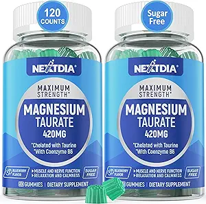 Magnesium Taurate 420mg + Vitamin B6 for Enhanced Absorption, Supporting Hēalthy Hēart, Zzzs, Relaxation, Nerve & Muscle Health – Vegan, Non-GMO, Gluten-Free, Sugar-Free, 2-Pack