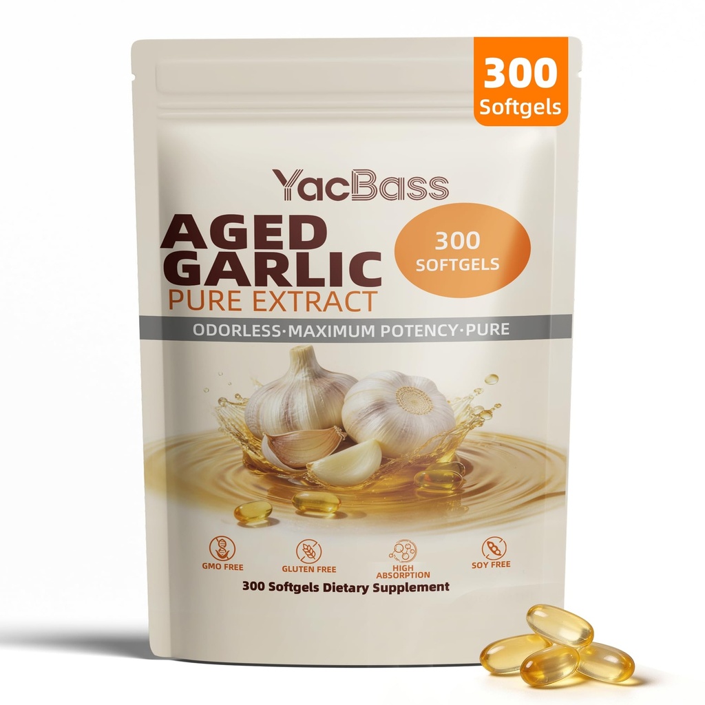 Aged Garlic Extract - 300 Softgels Odorless Garlic Supplement for Heart Health, Immune Support & Antioxidant Benefits,Non-GMO,Gluten Free(1 Pack)