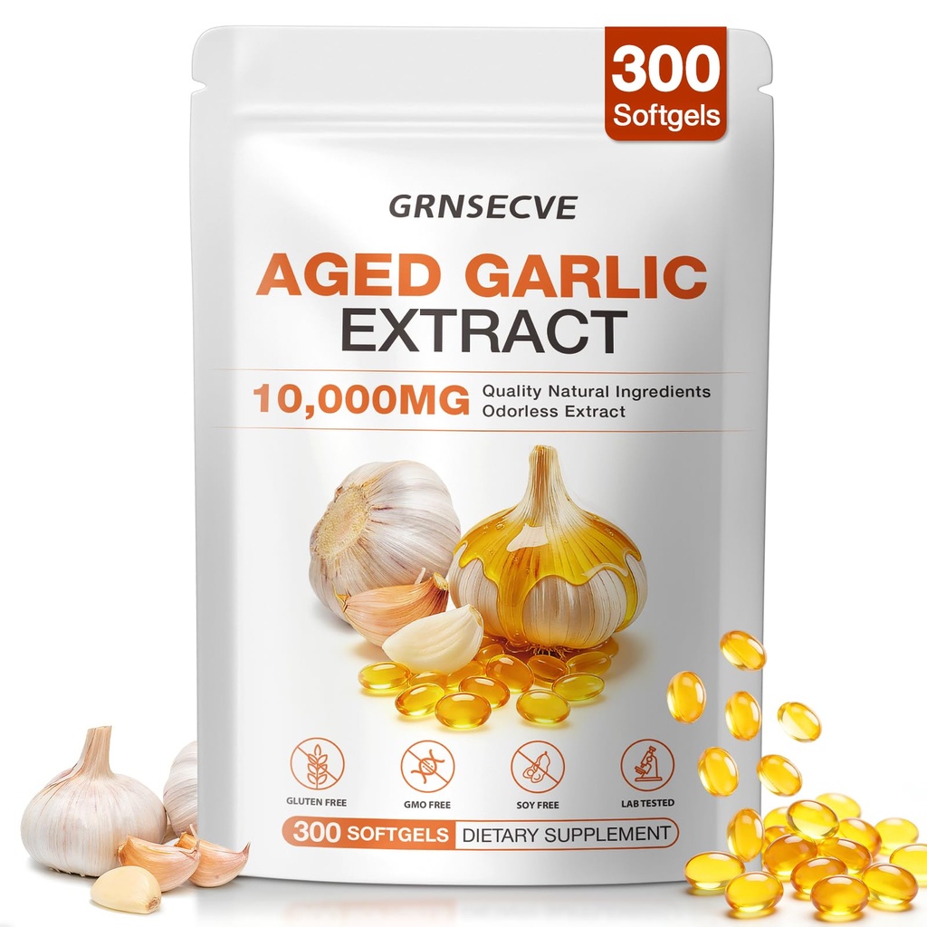 Aged Garlic Extract 300 Softgels - Odorless Aged Garlic Extract Capsules for Heart & Immune Support - 2-Year Natural Aged Garlic Supplements Non-GMO, Gluten-Free, Antioxidant