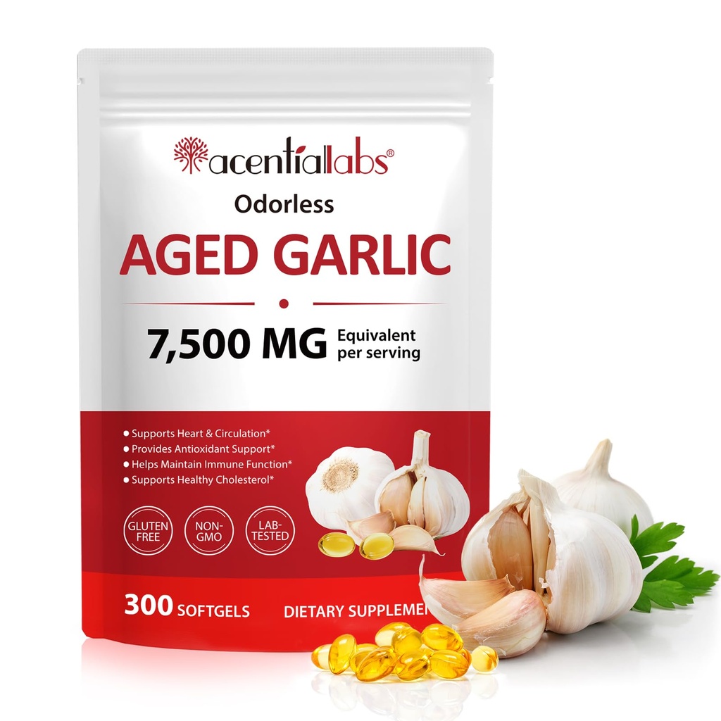 Aged Garlic Extract Capsules 7500mg Odorless,for Immune Support,Garlic Supplement,Non-GMO, Gluten-Free, Vegetarian|300 Softgels