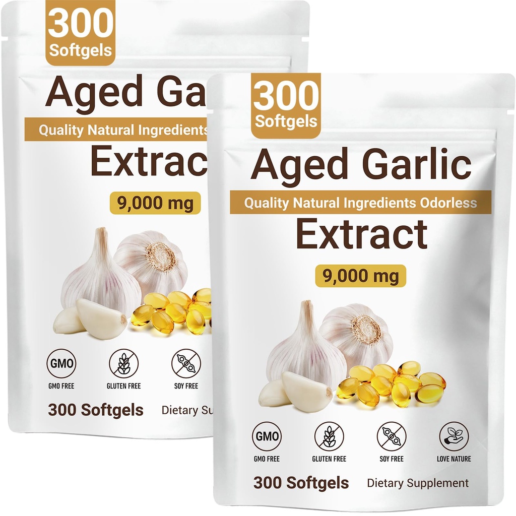 Aged Garlic Extract 600 Softgels Odorless Organic Garlic Supplement for Immune Support, Vegetarian, Non-GMO, All-Natural Softgels, 2-Year Matured for Antioxidant Wellness