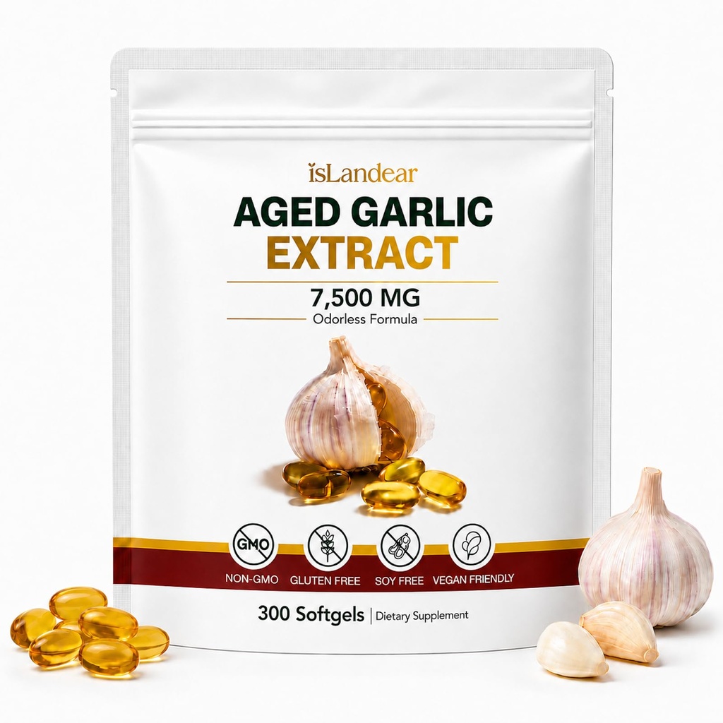 Aged Garlic Extract - 7500mg Odorless, 300 Softgels, Aged Garlic Supplement for Heart & Immune Support, 2 Years Matured, Non-GMO, Vegan Friendly, All-Natural