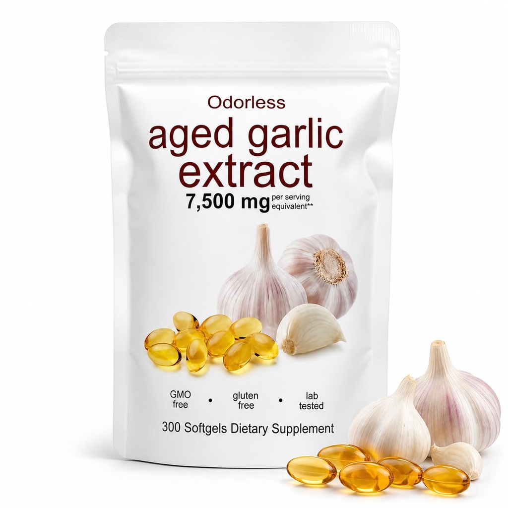 Aged Garlic Extract - Odorless Supplement for Daily Vitality & Wellness, 15:1 Extract, 300 Softgels