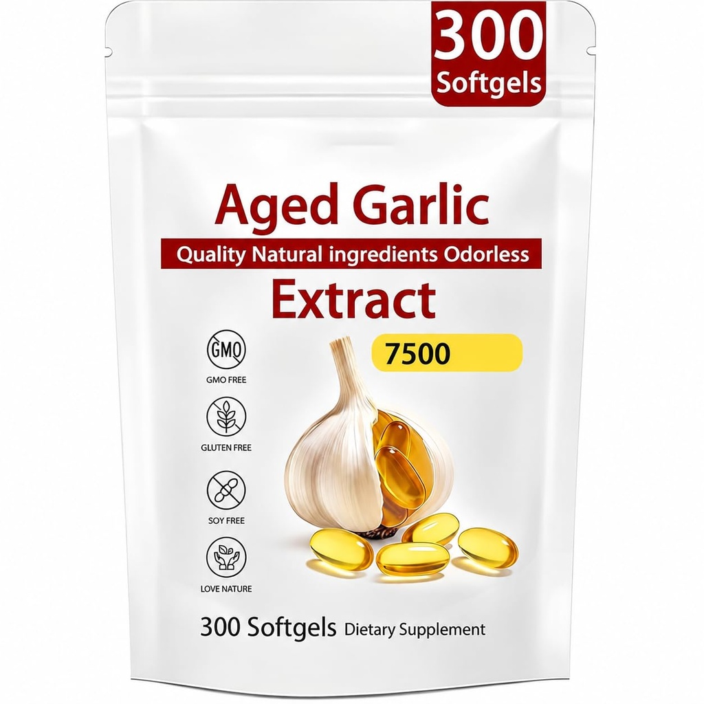 Aged Garlic Extract – Odorless Organic Garlic Extract Capsules, Heart Support, All-Natural, 300 Softgels