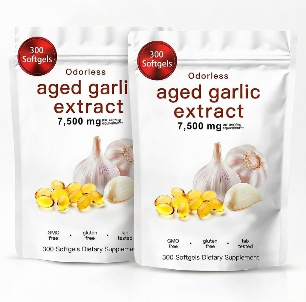 Aged Garlic Extract, 300 Softgels – Odorless Organic Garlic Supplement, 2-Year Matured – Vegetarian, Non-GMO, All-Natural (2PCS)