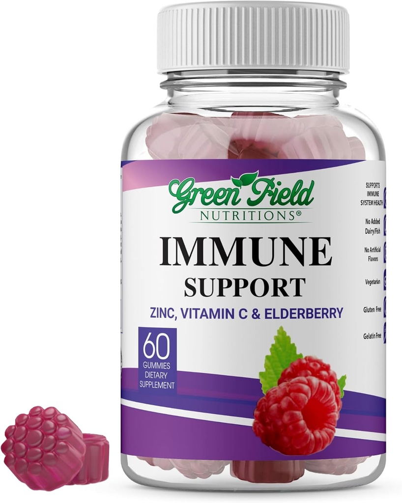 Greenfield Διατροφές Halal ανοσοποιητική υποστήριξη Gummys Elderberry για ενήλικες - Υποστηρίζει το ανοσοποιητικό σας σύστημα Φυσικά με Halal Zinc και βιταμίνη C Gummy - 60 Delicious Mixed Berry Gummies