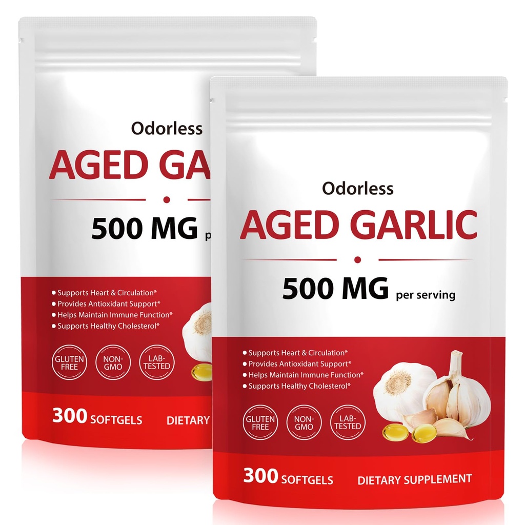 NIFEISHI Aged Garlic Extract – (600 Count) 500mg Odorless, Organic Garlic Softgels for Overall Wellness – Non-GMO Vegetarian Supplement, 2-Year Matured