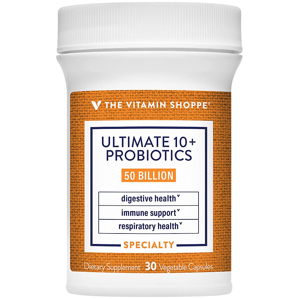 The Vitamin Shoppe Ultimate 10+ Probiotics 50 Billion CFU - 10 Probiotic Strains for Digestive Health, Immune & Gut Support (30 Vegetable Capsules)