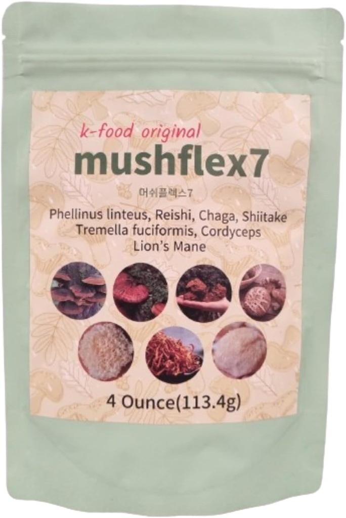 K-Food 7 Mushroom Powder Supplement with Phellinus linteus, Red Reishi, Lion's Mane, Cordyceps, Chaga, Shiitake, Tremella fuciformis, Παραγωγή Κορέας – 4 Ουγγιά